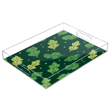 

Acrylic Tray 15.7*11.8*1.9 Inch Transparent Tray Food Tray Tea Cup Tray Serving Trays Cosmetics Storage Kitchen Table Bathroom Sundry Storage Cartoon Leaves Cute
