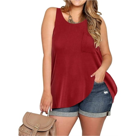 Plus Size Women Solid Color Casual Tank Vest