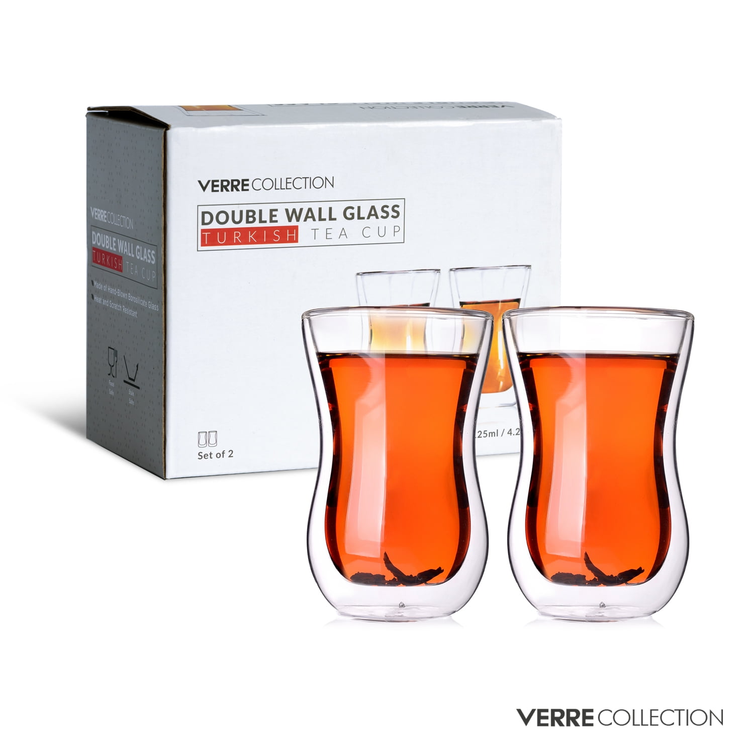 Verre Collection Turkish Tea Cups Double Wall Glass, 4.25 oz, Set of 2 -  Insulated Heat Resistant & …See more Verre Collection Turkish Tea Cups  Double