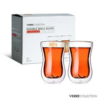 Verre Collection Turkish Tea Cups Double Wall Glass, 4.25 oz,- Turkish Tea Set (2-Pack)
