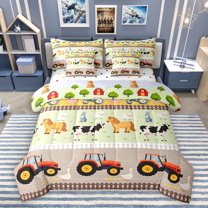 Homewish Farm Animal Horse 7-Piece Bedding Comforter Set,Rustic Farmhouse Cabin King Bedding Sets,Cute Cow Sheep Bed Sheets For Boy Kids,Super Cozy Room Decor Reversible