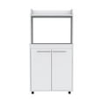 Kitchen Cart with Storage, White Rolling Kitchen Island, Microwave