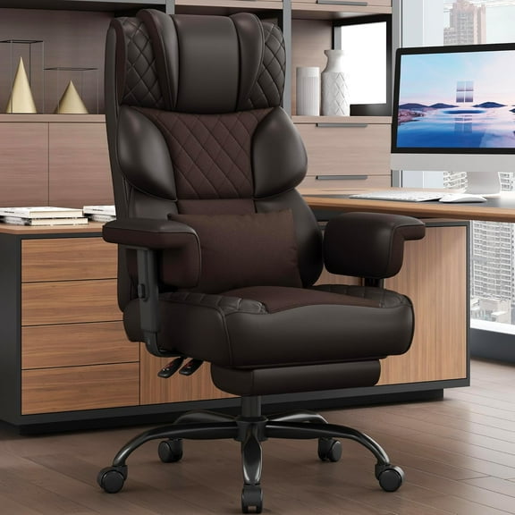 Vonesse Big and Tall Office Chair, Computer Chair with Soft Adjustable Armrests, Ergonomic High Back Gaming Chair with Lumbar Support, Executive Chairs with Footrest (PU Leather Mesh Fabric,Brown)