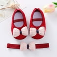 thumbnail image 2 of 2pcs/Set Newborn Baby Girl Princess Mary Jane Shoes Toddler Infant Wedding Dress Flat Shoes with Free Headband, 2 of 6