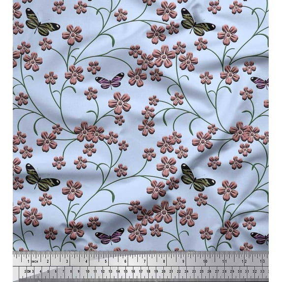 Soimoi Cotton Cambric Fabric Insect,Leaves & Flower Floral Print Fabric by The Yard 42 Inch Wide
