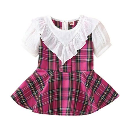 

adviicd Toddler Dress Up Baby Toddler Floral Print Bowknot Dress Colorblock Round Neck Long Sleeves Fall Dress for Girls Red 18-24 Months