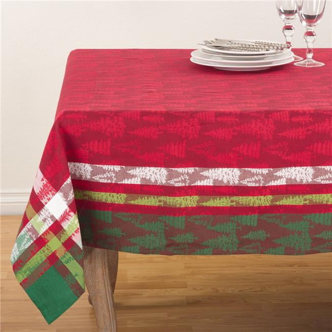 SARO 2108.M70S Plaid Christmas Tree Design Pattern Cotton Tablecloth