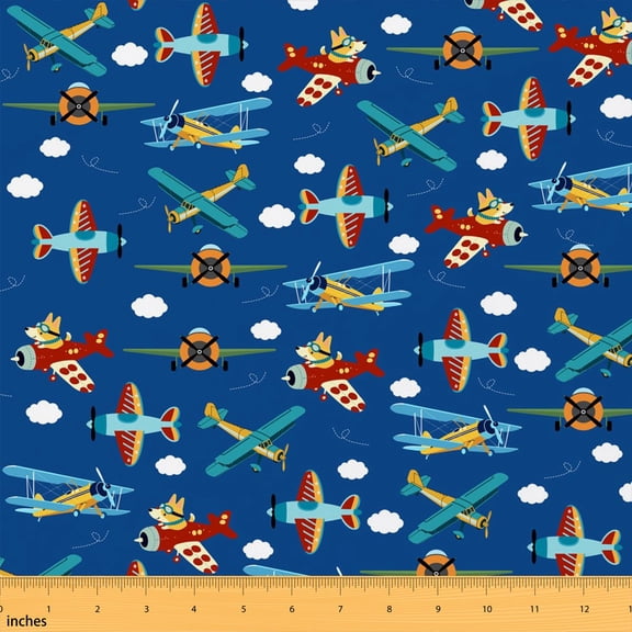 Erosebridal Airplane Print Fabric by the Yard 1 Yard Aircraft Pattern Home Decor Fabric by the Yard, Indigo