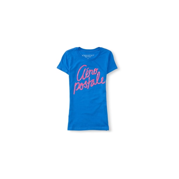 Aeropostale - Camiseta adornada con lentejuelas para mujer, azul, grande