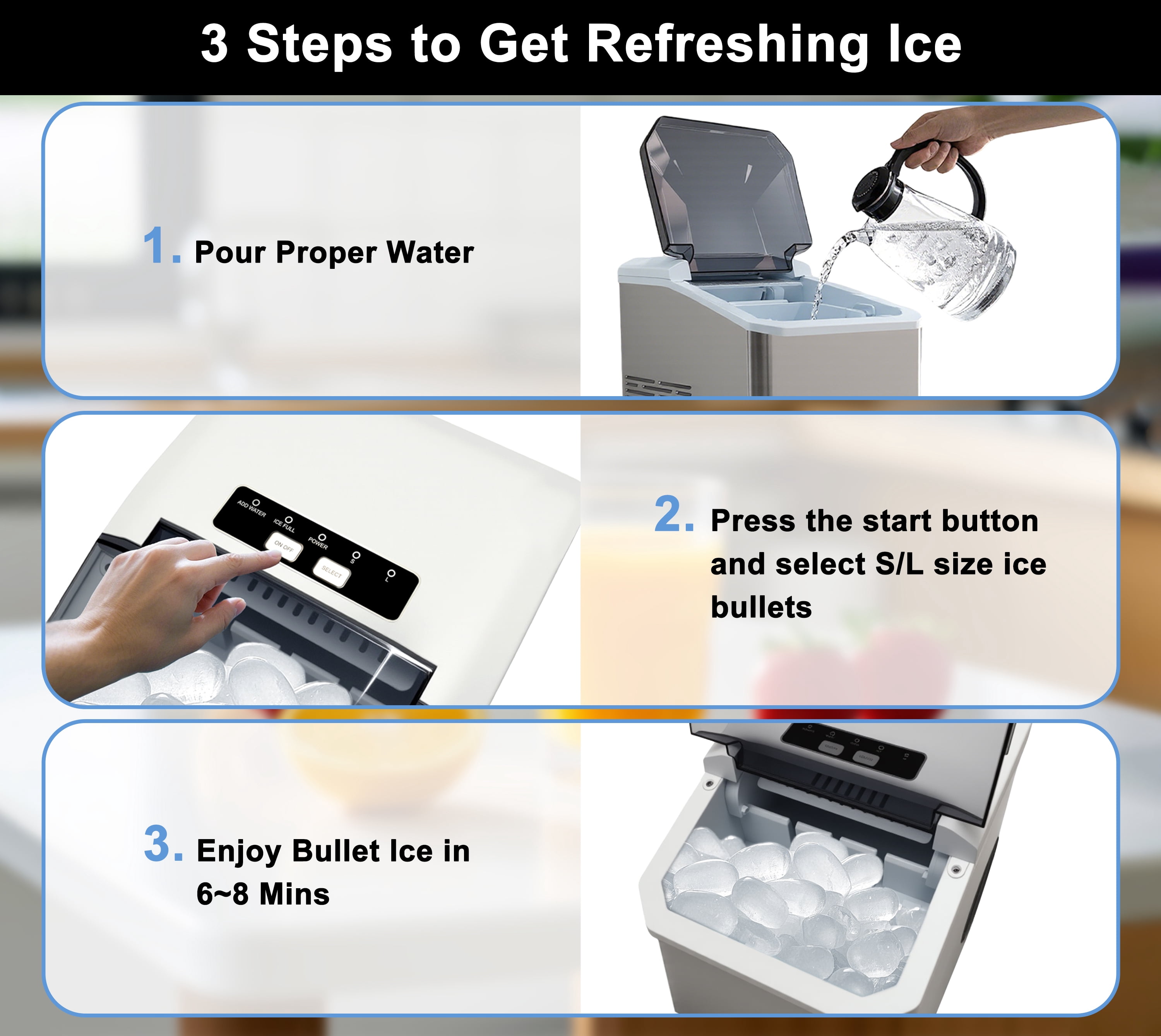 Ice Maker Machine - 26Lbs/24Hrs, Self-Cleaning, 2 Ice Sizes (S/L), Fast 6-Min Cycle, with Infrared Sensor for Home/Office/Commercial Use
