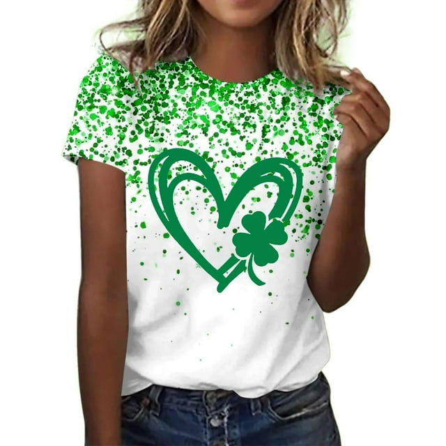FAIWAD T-Shirts pour Femmes Grande Taille Jour de la Saint-Patrick Chemise Verte Décontractée Col Rond Trèfle Graphique