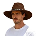 thumbnail image 4 of Timeless Fedora Hat For Everyday Leisure – Wide Brim Jazz Style With Ethnic Design Flat Unisex Fashion Headwear Cowboy Hat, Coffee, 4 of 5