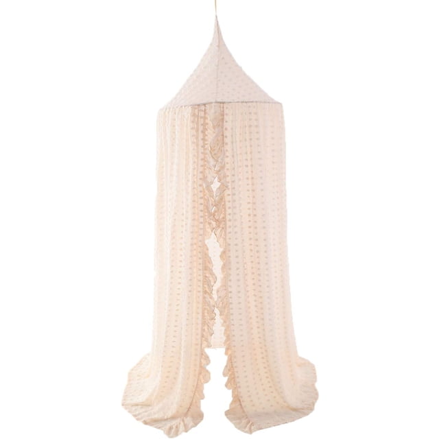 Elegante Dosel de Cama para Cuna y Cuna - Mosquitera de Encaje y Tul con Pompones, Tienda de campaña de ensueño para niñas Princesa, Rincón de Lectura para niños, decoración de la habitación de los niños, Beige HADAS DECORATION JM