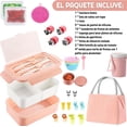 thumbnail image 2 of Bento Box, Loncheras, Fiambrera Cajas Bento, Lunch Box con Cuchillo 3 Compartimentos con Bolsa del Almuerzo, Tenedor, Taza, Apto para Microondas (Rosa), 2 of 3