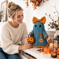 thumbnail image 4 of HaiSphere Handmade Patchwork Crochet Ghost Halloween Decor, Light Up Pumpkin Bucket Cute Spooky Figurine for Fall Home Harvest Party Tabletop Holiday Decoration, 4 of 6