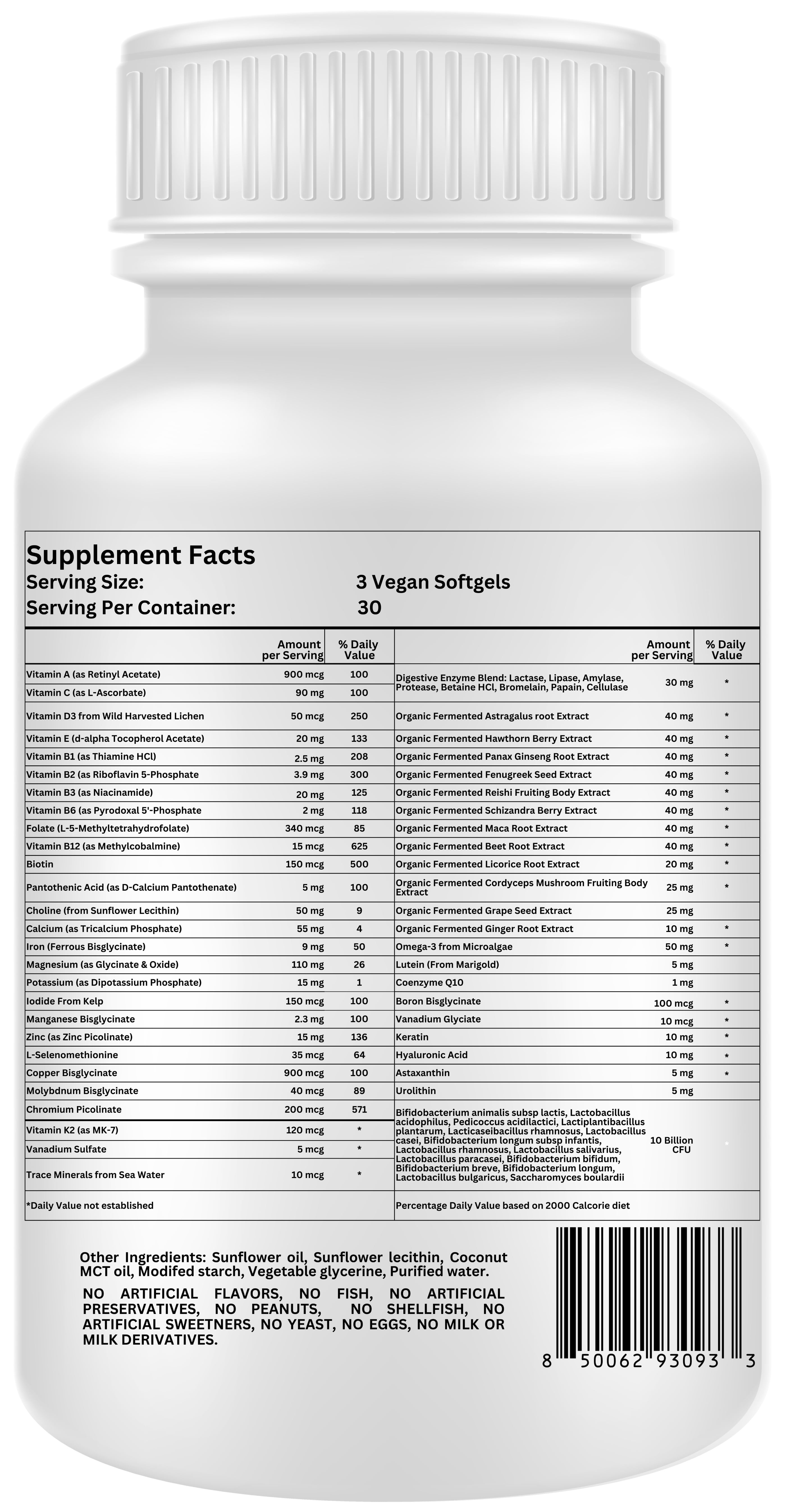 Nikoni Men's Fermented Multivitamin and Mineral Supplements Vegan Softgels Fermented for Better Absorption 90 Count