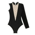 thumbnail image 4 of YONGHS Women's Single Long Sleeve Gymnastic Leotard Rhinestones Ballet Dance Bodysuit Unitards Black S, 4 of 6