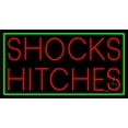 thumbnail image 1 of Shocks Hitches Green Border LED Neon Sign 13 x 24 - inches, Clear Edge Cut Acrylic Backing, with Dimmer - Bright and Premium built indoor LED Neon Sign for automotive store, and mall., 1 of 7