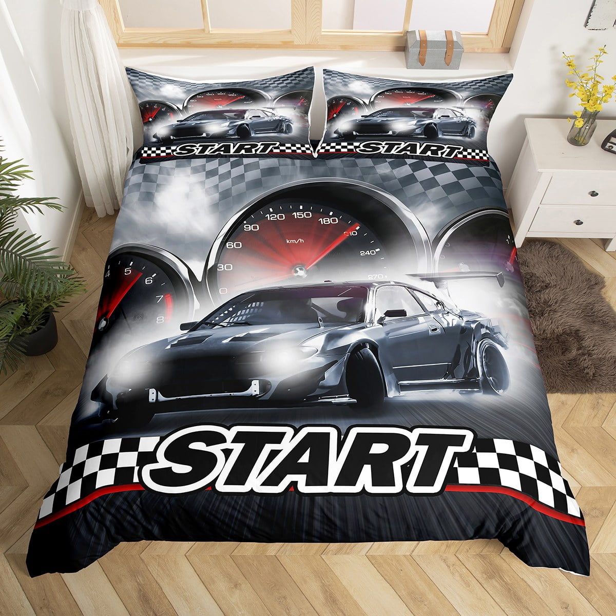 YST Race Car Bedding Set for Boys Kids Cool Sports Car Comforter Cover