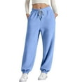 thumbnail image 4 of ManxiVoo Womens High Waisted Wide Leg Joggers with Pockets Comfortable Workout Trousers XXL Size Sky Blue, 4 of 8