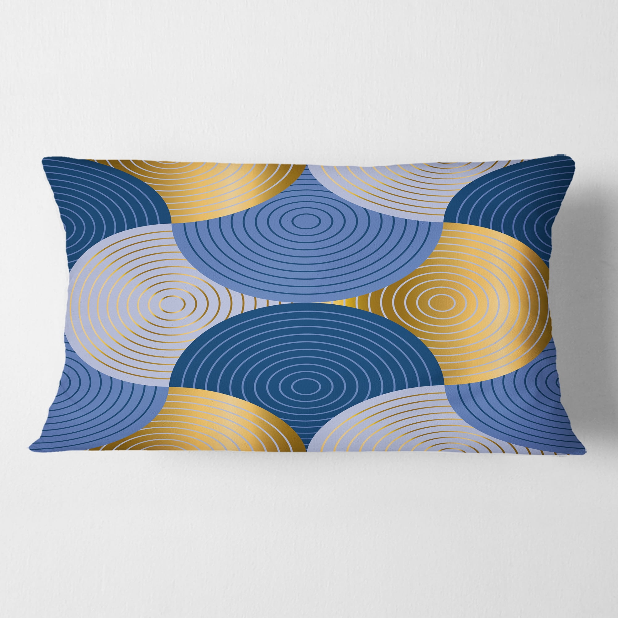 Designart Retro Luxury Waves In Gold And Blue X' Mid-Century Modern Throw Pillow - 12x20