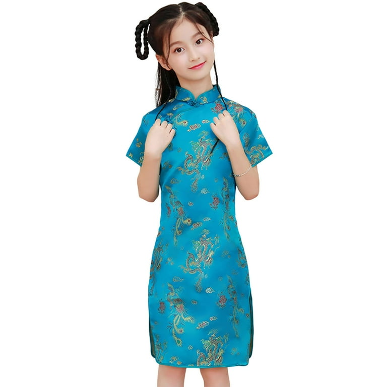 Skymirror Baby Girls Dress New Year Qipao Vintage Chinese Cheongsam  Princess Short Sleeve Cheongsam Wedding Dresses - Walmart.com