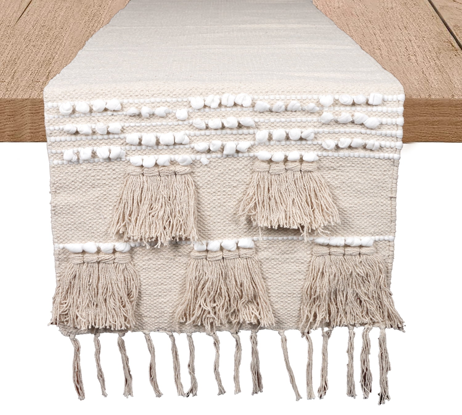 HOMEMONDE Beige Table Runners 16" x 72" Long Woven Cotton Chunky