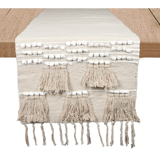 HOMEMONDE Beige Table Runners 16" x 72" Long Woven Cotton Chunky