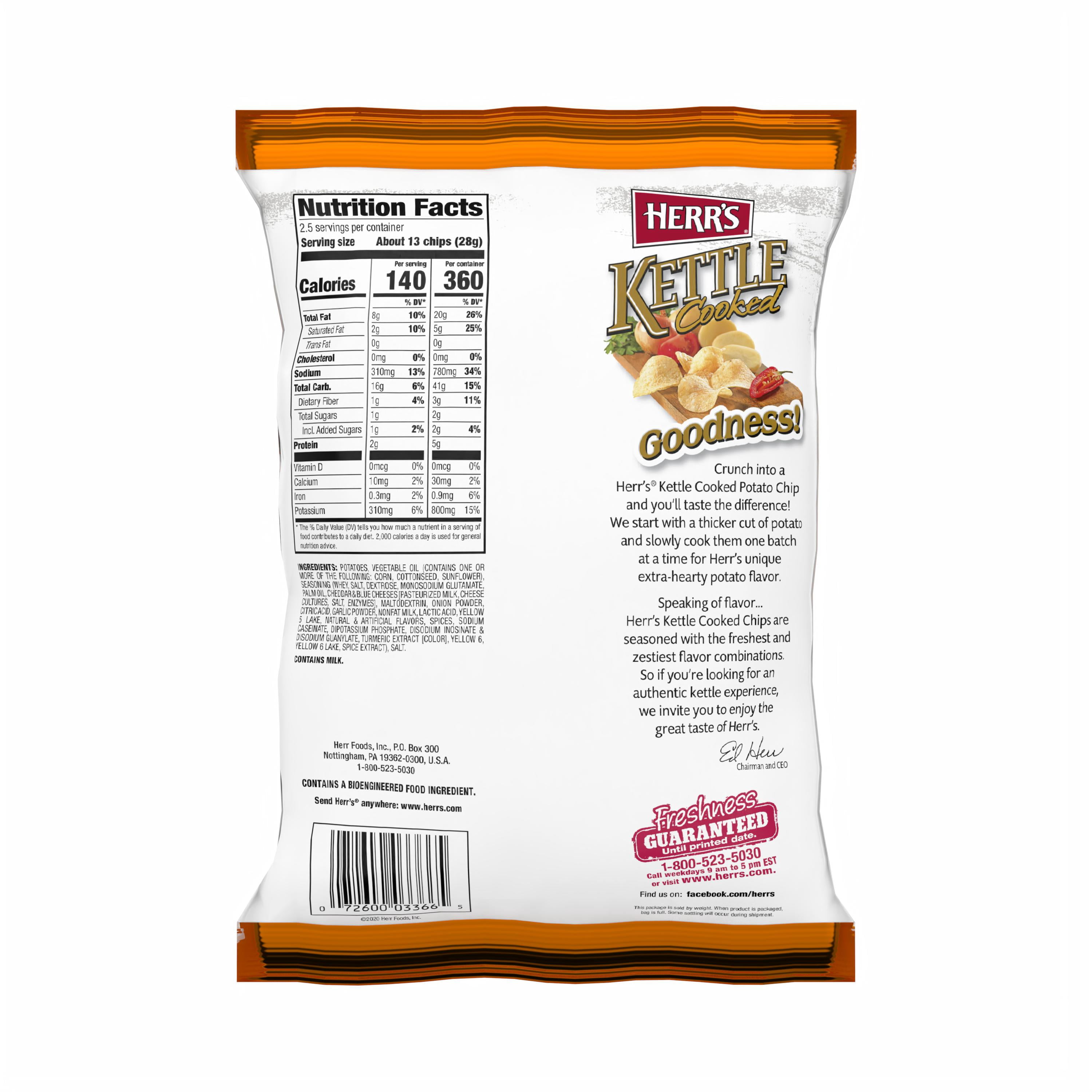 Herr's Kettle Cooked Cheddar Horseradish Flavored Potato Chips, 2.5 oz