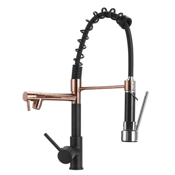 Gold and Matte Black Kitchen Faucet with Pull Down Sprayer, Kitchen Faucet Sink Faucet with Pull Out Sprayer, Single Hole Mount, Single Handle Copper Kitchen Faucets, Champagne Bronze