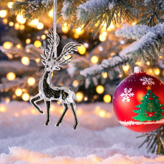 Clearance Under $0.89 Transparent Acrylic Reindeer Christmas Hanging Ornament for Tree Decoration