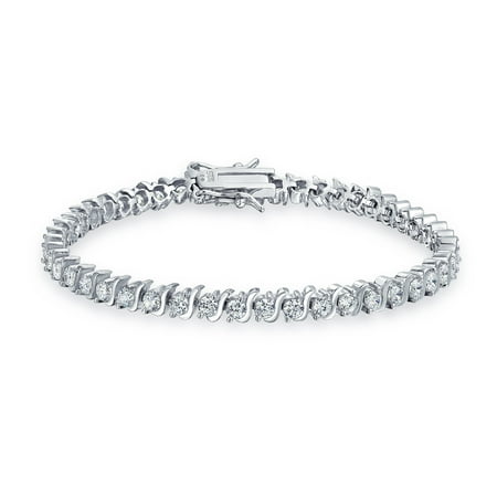 Bling Jewelry Wave Tennis Bracelet Earrings Set Cubic Zirconia AA CZ Sterling Silver