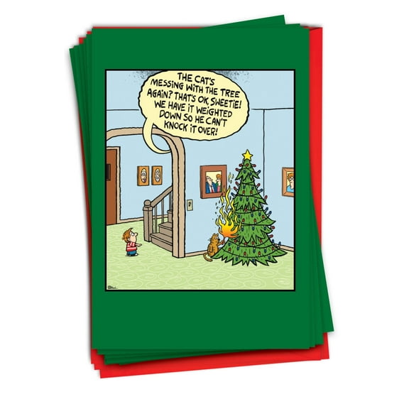 NobleWorks, Messing With The Tree - 12 Funny Christmas Cards Boxed - Bulk Set, C10746XSG-B12x1