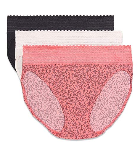 Warner's Women's Blissful Benefits Hi-Cut Panties 3-Pack – Microfiber, Lace Waistband, Full Back Coverage, Mid Waist