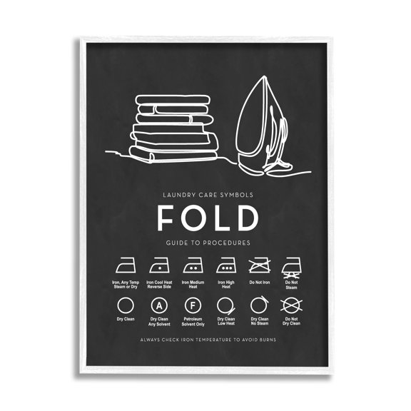 Stupell Industries Laundry Diagram Symbols Chart Ironing Folding Guide Graphic Art White Framed Art Print Wall Art, Design by Lettered and Lined