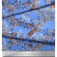 thumbnail image 3 of Soimoi Blue Japan Crepe Satin Fabric Blue Floral & American Robin Bird Print Fabric by The Yard 42 Inch Wide, 3 of 3