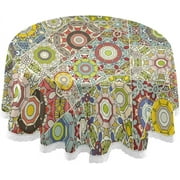 SKYSONIC Abstract Colorful Doodle Pattern in Mosaic Style Round Tablecloth 60In,Table Cover Water Resistant Spill Proof Large Table Cover for Indoor & Outdoor Family Gathering Dinner, Hotel, BBQ