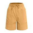 thumbnail image 4 of vigerkar Womens Summer Linen Shorts Casual Fashion Beach Shorts Drawstring Elastic Waist Comfy Quick Dry Pants with Pockets Yellow, L, 4 of 5