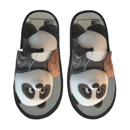 Balery Cartoon Pandas Basketball Slient Indoor Furry Fleece Comfort House Shoes Soft Non-Slip Home Shoes Cotton slippers House Slippers-- Medium
