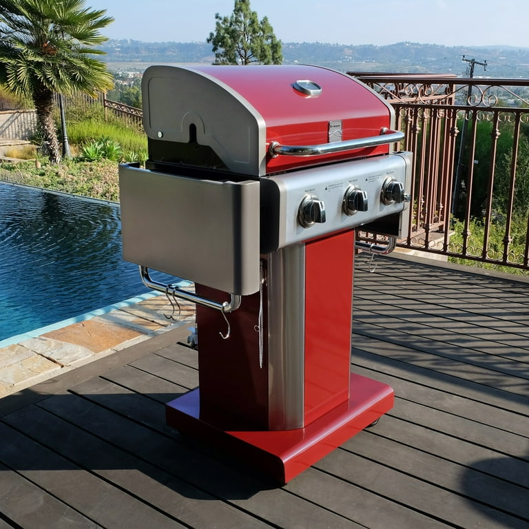 Liquid Propane Gas Grill, Stainless Steel BBQ Grill High Performance 3  Burners with Side Burner, 48,000 BTU Cart Style Perfect Patio Garden Picnic