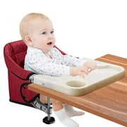 Hook-On High Chair with Removable Dining Tray, Folding Portable Clip-On Table, Baby Chair with Storage Bag for Indoor/Outdoor (Red)