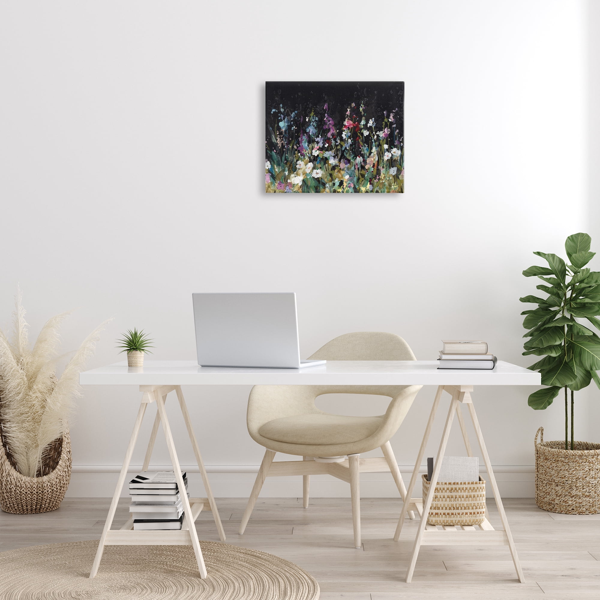 Stupell Industries Dark Garden Meadow Plants & Flowers Painting Wrapped Canvas Art Print Wall Art, 20 x 16