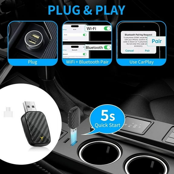 Car Wireless Carplay&Android Auto Box 2in1 Wired to Wireless Dongle Plug&Play CarPlay Android AUTO Adapter Mini AI Box
