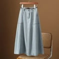 thumbnail image 3 of High-End Spring A-Line Flared Denim Skirt for Women 2025 New Dark Blue High-Waisted Slimming Spring Autumn Midi Skirt, 3 of 8
