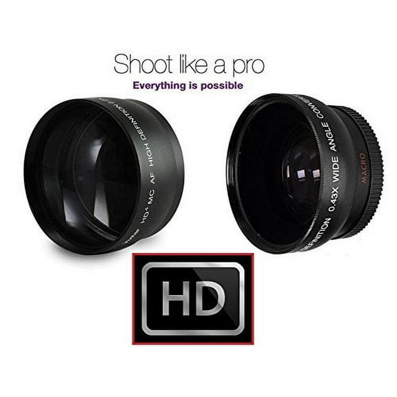 2-Pc Lens Kit Hi-Definition Telephoto & Wide Angle Lens Set For Canon EOS M5 M10 (49mm compatible)