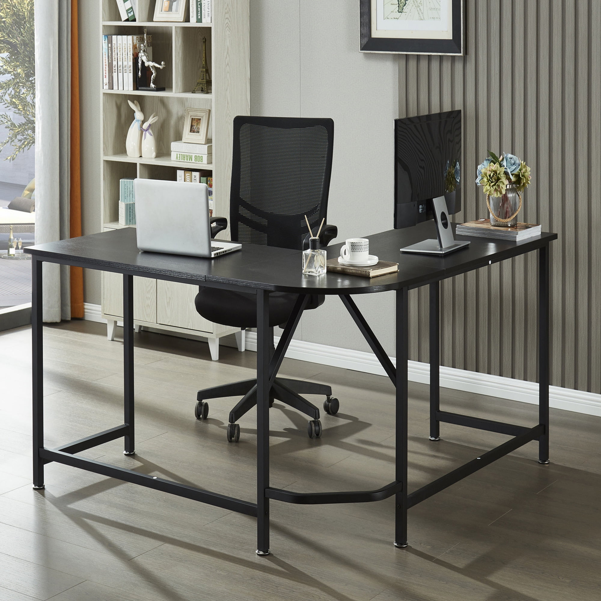 L Shaped Office Desk, Reversible Corner Gaming Computer Desk, Wood