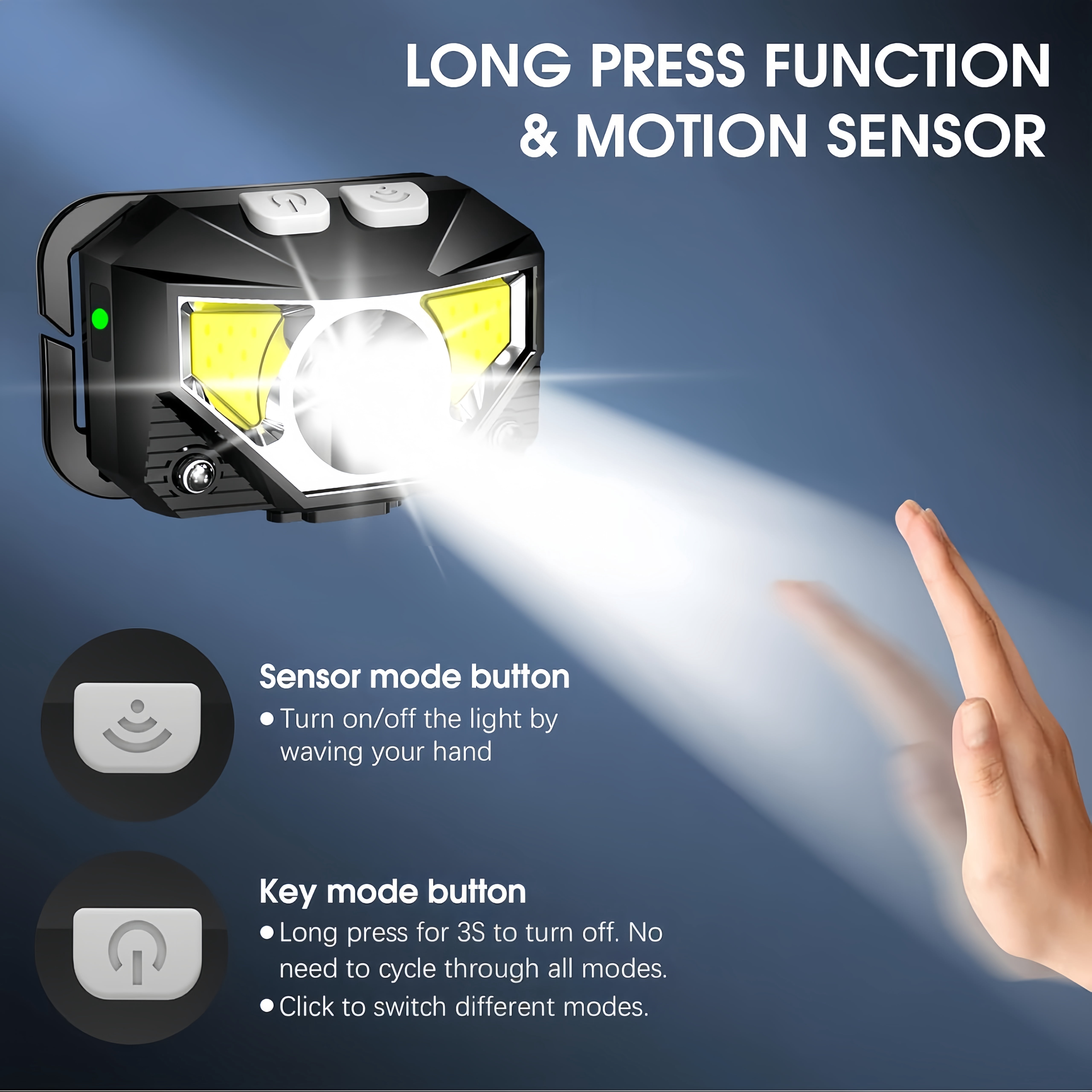 Rechargeable LED Headlamp, 2-Pack Ultra-Light Motion Sensor Headlamp Flashlight with White/Red Light, 8 Modes, IPX4 Waterproof for Camping Hiking Running