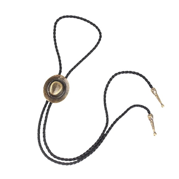 Vintage Men's Bronze Bolo Tie Hat Cowboy PU Leather Bolo Tie Black Jewelry