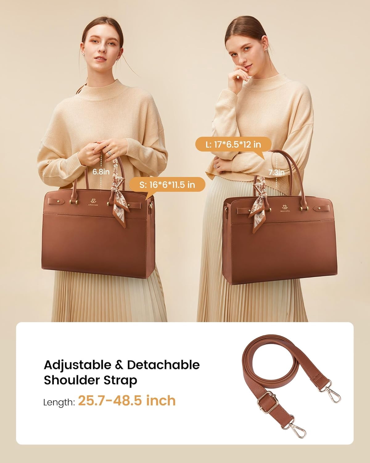 LOVEVOOK Laptop Tote Bag for Women, PU Leather Work Bag Waterproof Briefcase Handbag for Teacher Business with Silk Scarf