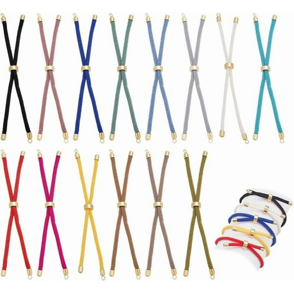 14Pcs Adjustable Slider Bracelets 14 Color Nylon Cord Bracelets with Brass Findings Rope Cord Chain Link Charms for Jewelry Making DIY Crafts Supplies Wrist Anklets Decorations colorful